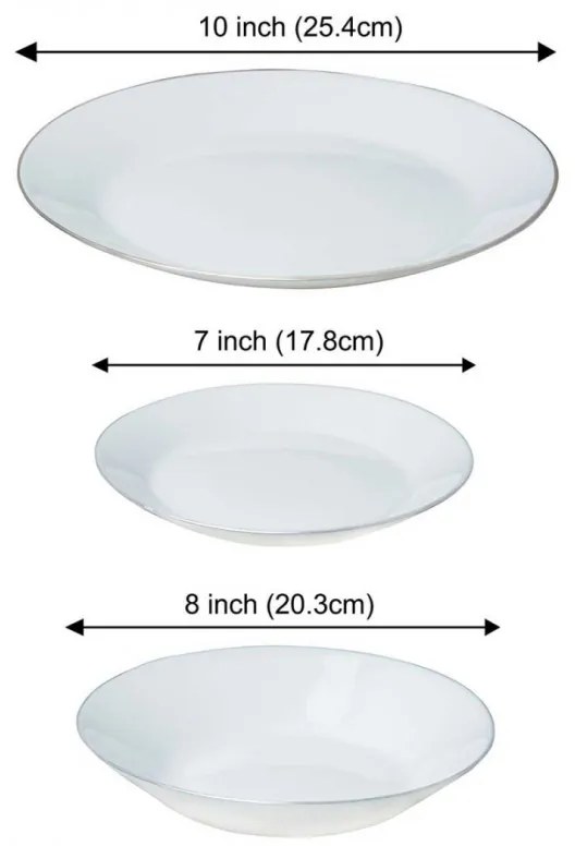 Set farfurii Kinghoff KH 1877, 18 piese, 6 persoane, Opal, Alb/Argintiu