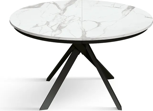 Masa rotunda extensibila Lila, blat Alb Marmorat Ø 120 cm