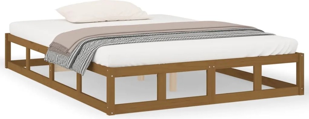 vidaXL Cadru de pat mic dublu maro miere, 120x190 cm, lemn masiv