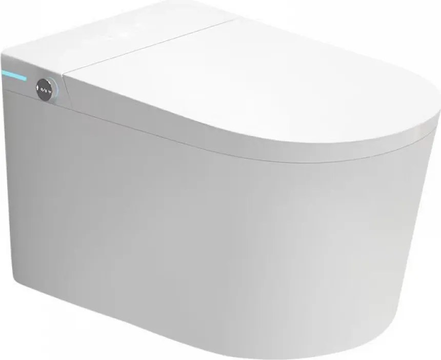 Smart WC G02 – Vas de Toaletă Inteligent Suspendat cu deschidere automată, sterilizare UV, capac încălzit, uscare cu aer cald, afișaj LED, evacuare P-Trap, Alb