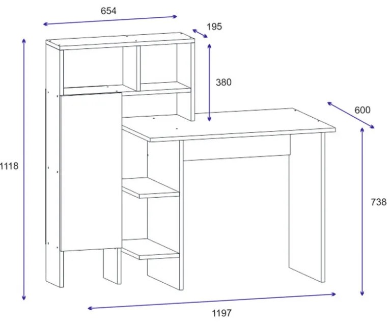 Birou Slate Alb - Oak 120x60x112 cm