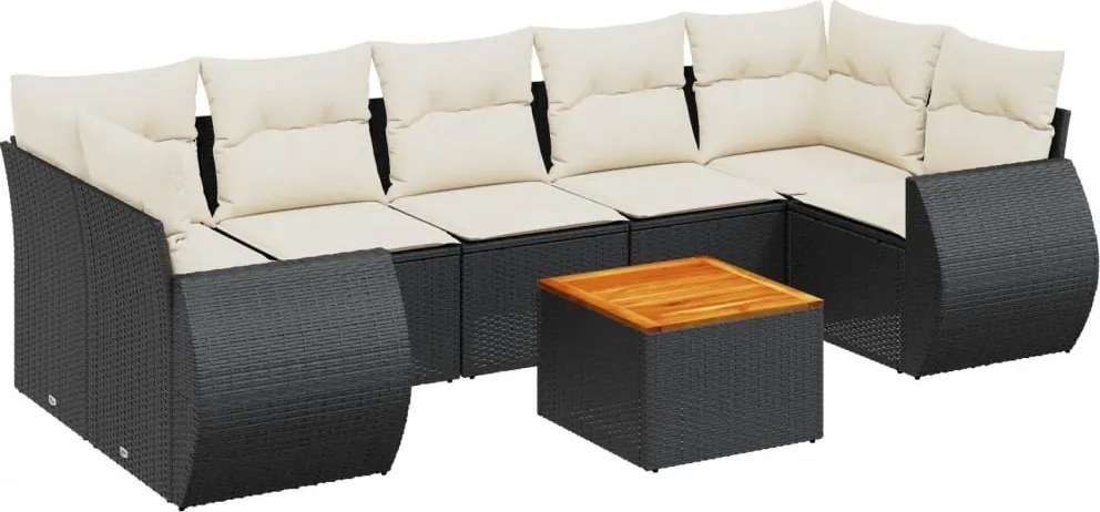 vidaXL Set mobilier de grădină cu perne, 8 piese, negru, poliratan