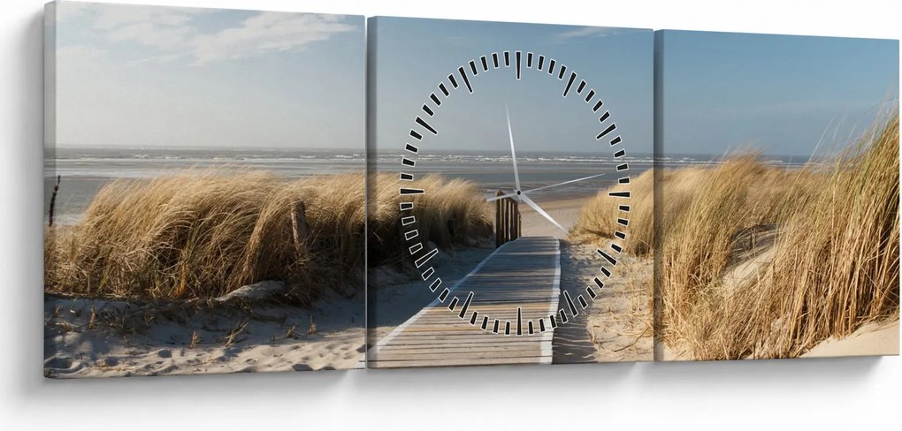 Tablou - Plaja cu nisip de pe insula Langeoog, Germania (cu ceas) (90x30 cm)