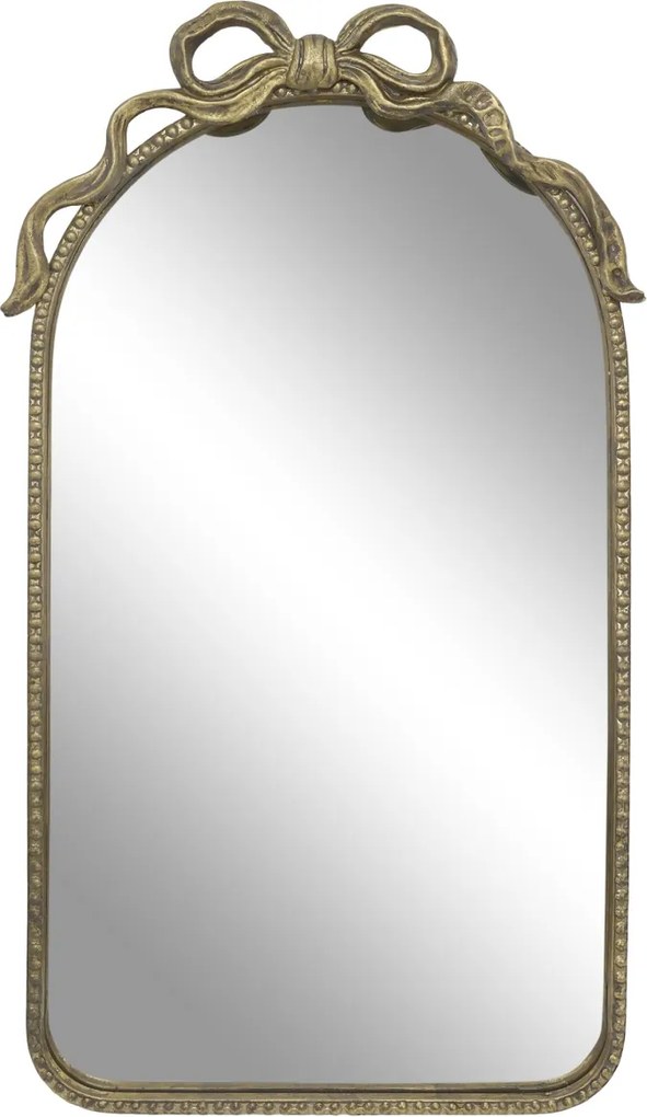 Oglindă decorativă din metal cu finisaj auriu antichizat, cu decor tip panglică, 95x56x4 cm, „Éloise"