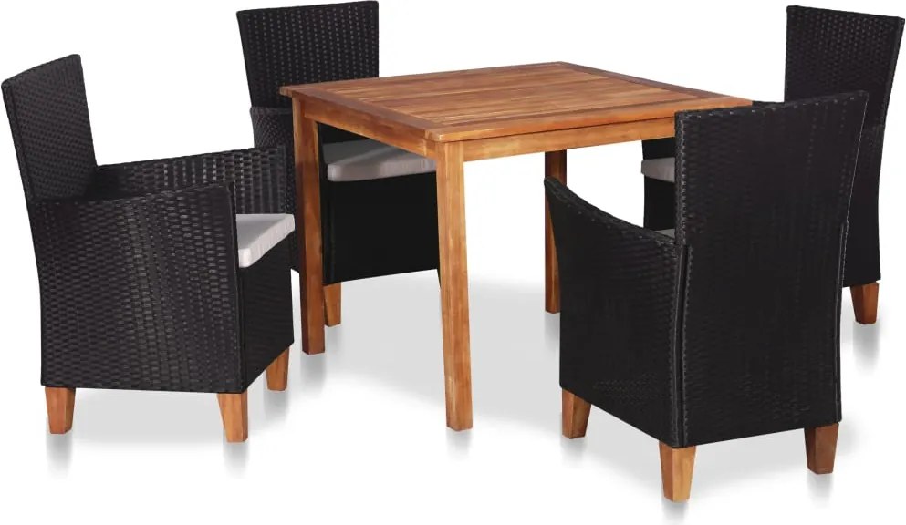 vidaXL Set mobilier de exterior, 5 piese, negru și maro, poliratan