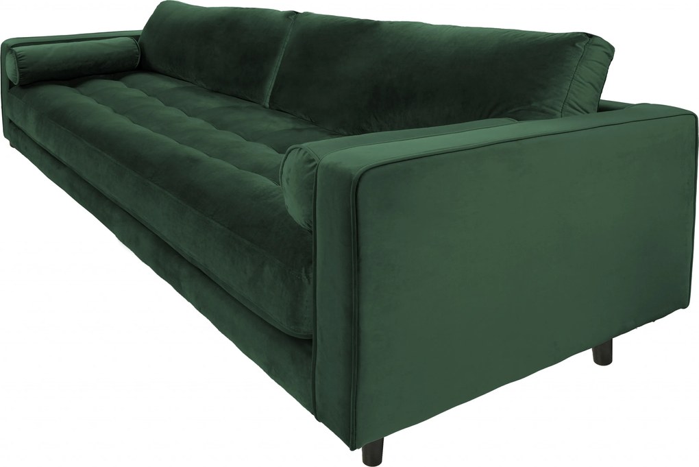 Canapea din catifea Miller, 3 locuri, verde 100x225x84 cm