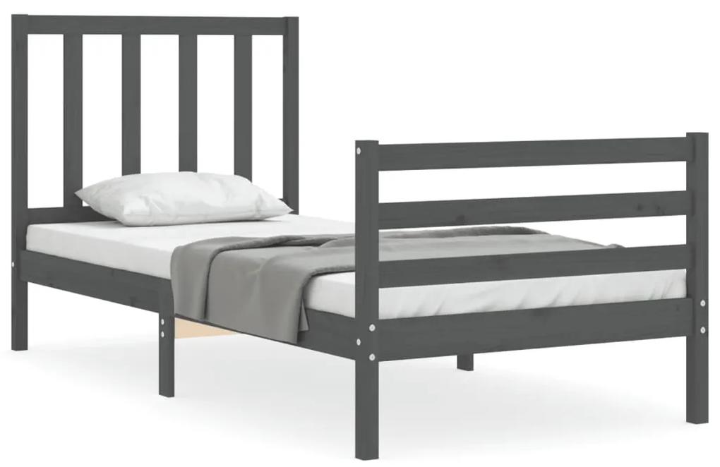 3193843 vidaXL Cadru de pat cu tăblie, gri, 90x200 cm, lemn masiv