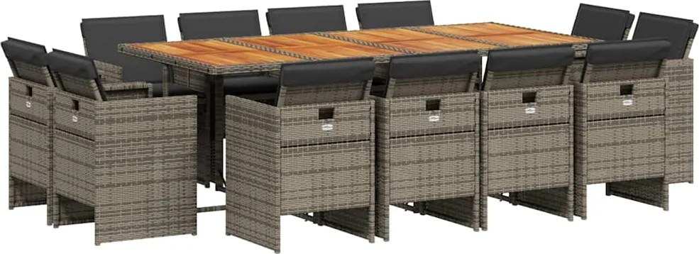 vidaXL Set mobilier de grădină cu perne, 13 piese, gri, poliratan