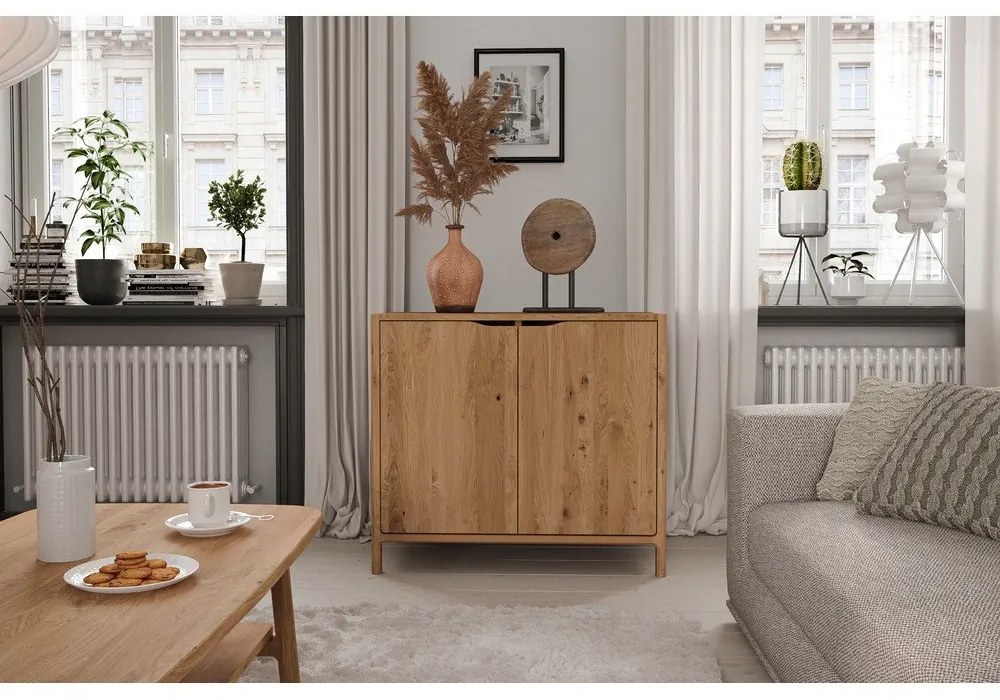 Dulap în culoare naturală din lemn de stejar 95x80 cm Twig – The Beds