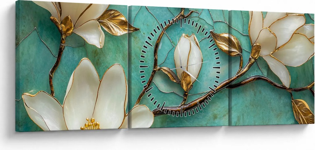 Tablou - Magnolii 3D (cu ceas) (90x30 cm)
