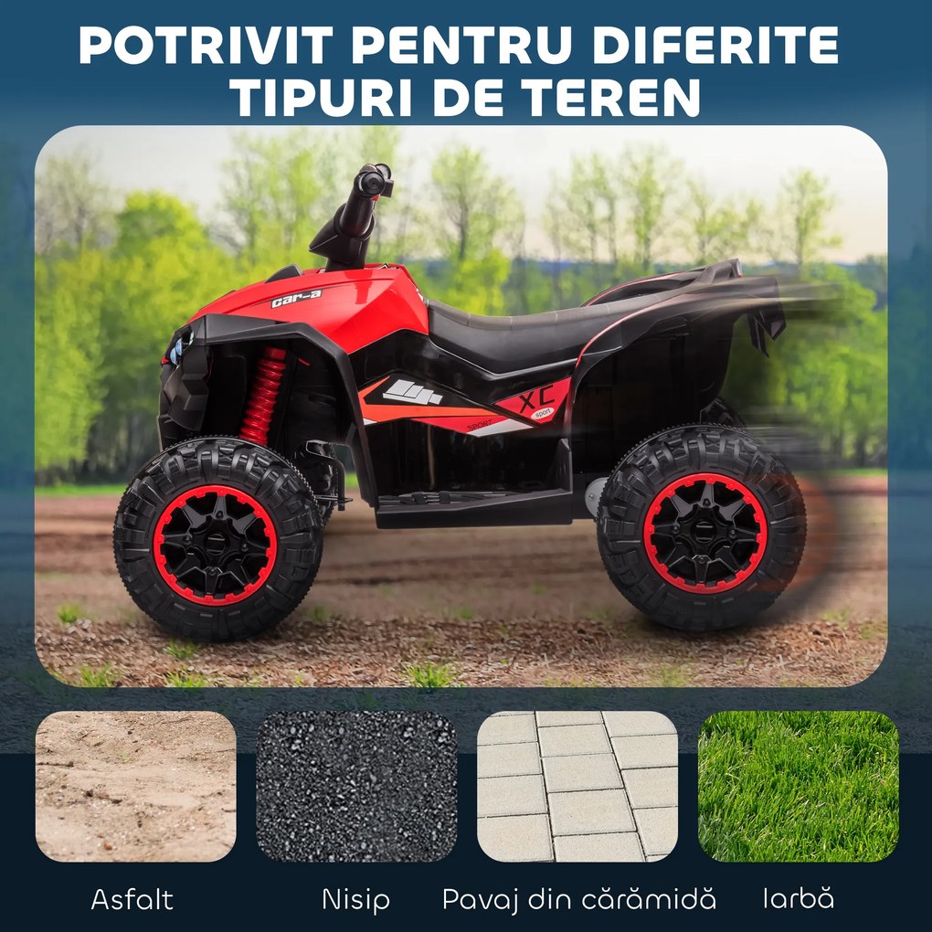 HOMCOM  ATV 12V pentru copii cu cauciucuri late, masina, faruri LED, claxon, muzica, pentru 3-5 ani, rosu | Aosom Romania