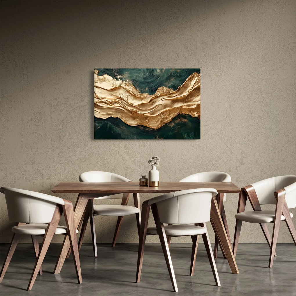 Tablou - Abstracție verde cu auriu II. (90x60 cm)