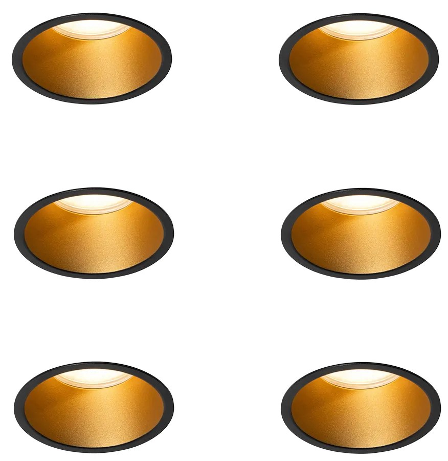 Set de 6 Spoturi încastrate moderne Negre cu auriu GU10 70mm IP44 - Dept