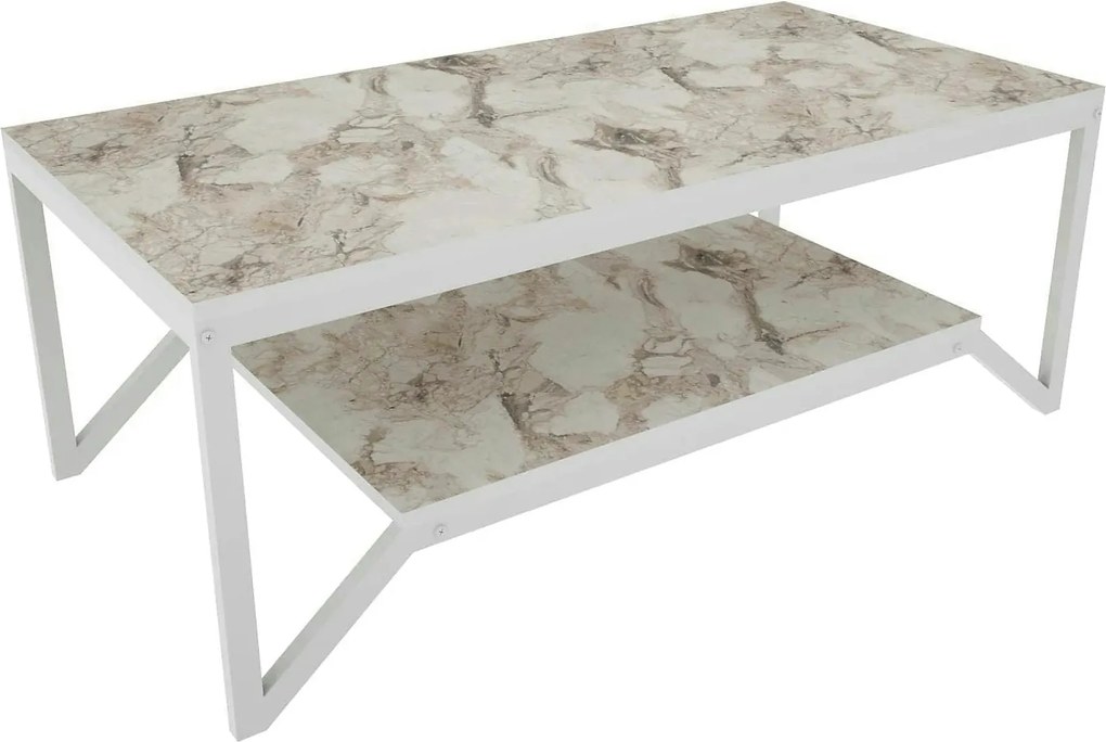 Masuta cafea Flora, bej cu efect de marmura/alb, PAL melaminat, 120x60