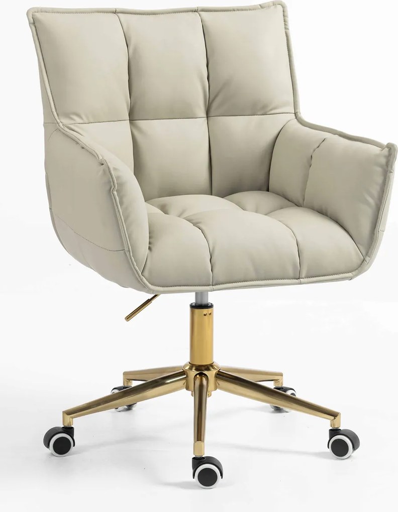 HR560K Scaun Ecru Piele Ecologica Premium Soft cu Bază Aurie