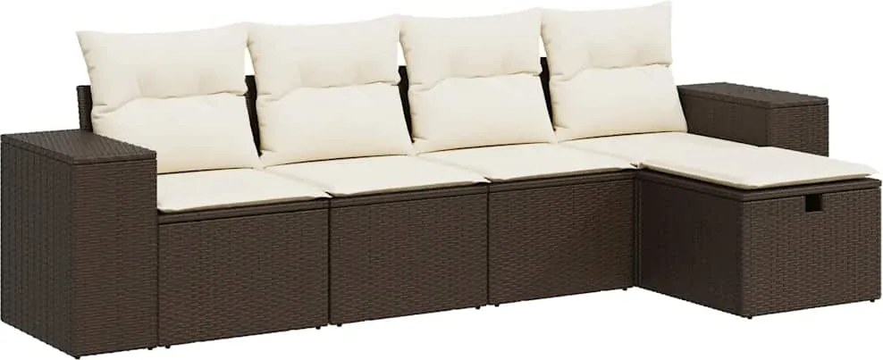 vidaXL Set canapele de grădină cu perne, 5 piese, maro, poliratan