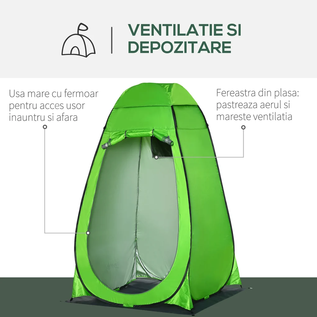 Cort de Dus Outsunny pentru Exterior cu Usa cu Fermoar, Geanta pentru Transport, 126x124x189cm, Verde | Aosom Romania