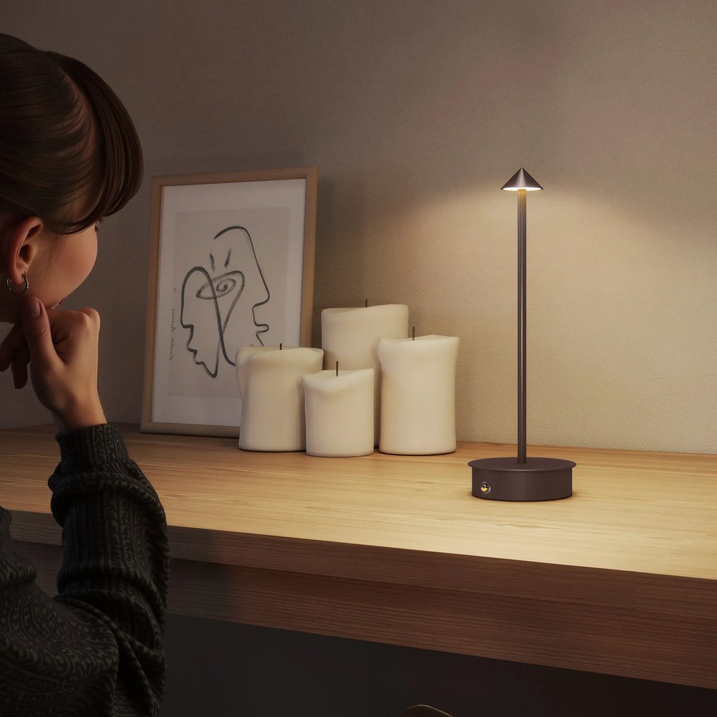 HOMCOM Lampă de Masă Reîncărcabilă cu USB, Lampă Fără Fir cu Temperatura Culorii Reglabilă 3000K/4500K/6500K, Control Touch, Autonomie 4-8 Ore, Cafea | Aosom Romania