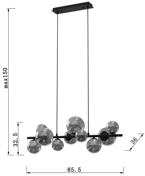 ONLI - Lustră cu cablu PALOMA 10xG9/3W/230V negru/fumuriu