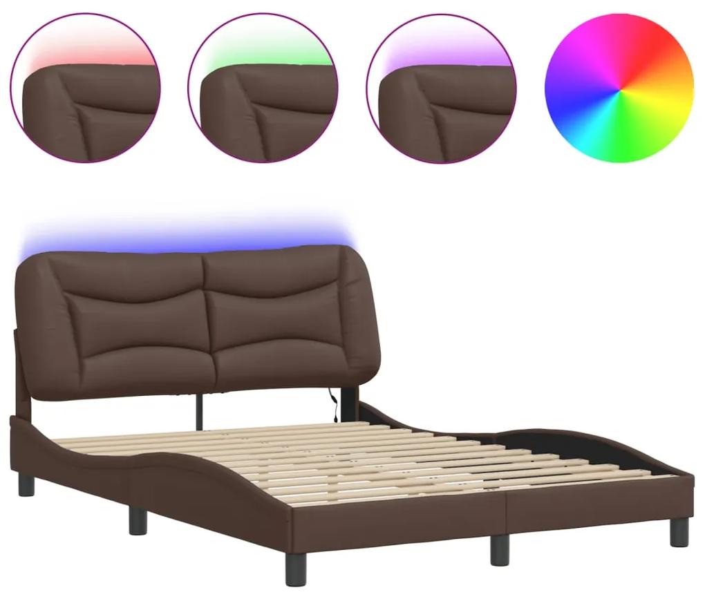 3213936 vidaXL Cadru de pat cu lumini LED, maro, 140x200 cm, piele ecologică