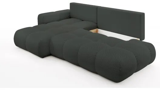 Canapea colțar extensibil ALMADA, tapițată, cu spațiu de depozitare, formă L, orientare stânga, antracit