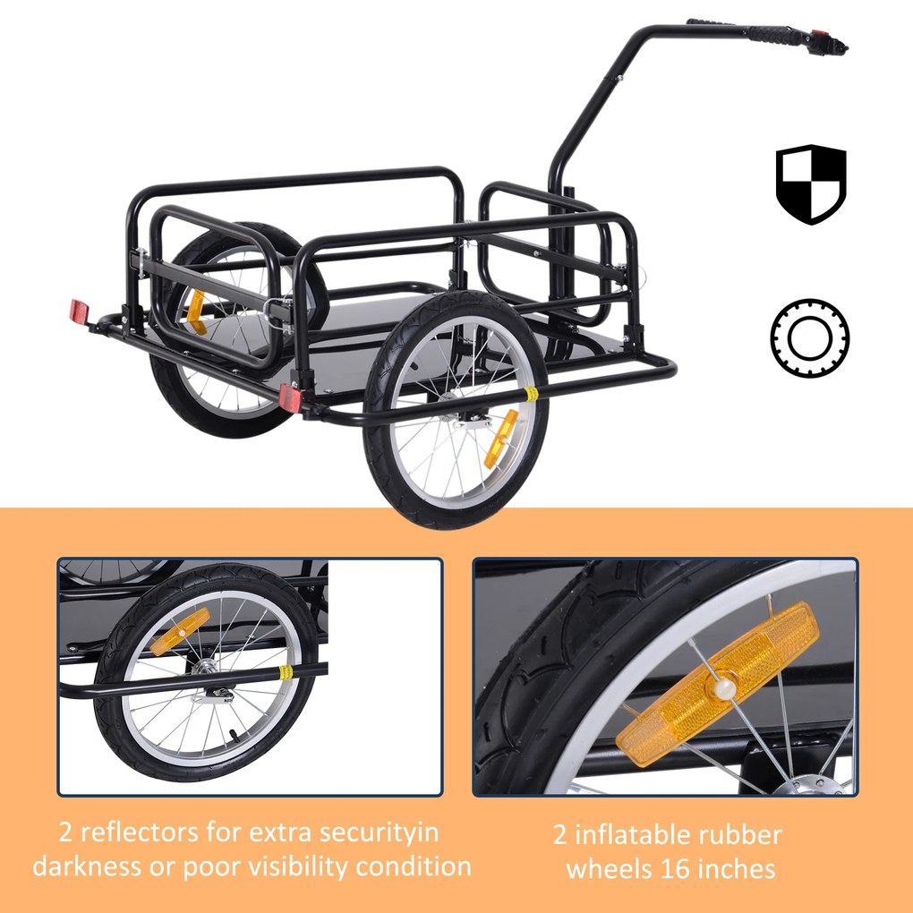 HOMCOM Carucior Remorca pentru Bicicleta Negru 156x72x82cm | Aosom Romania