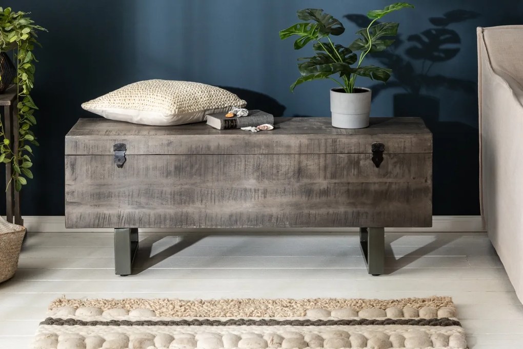 Cufar din lemn Factory Loft 115cm, mango gri A-39664 VC