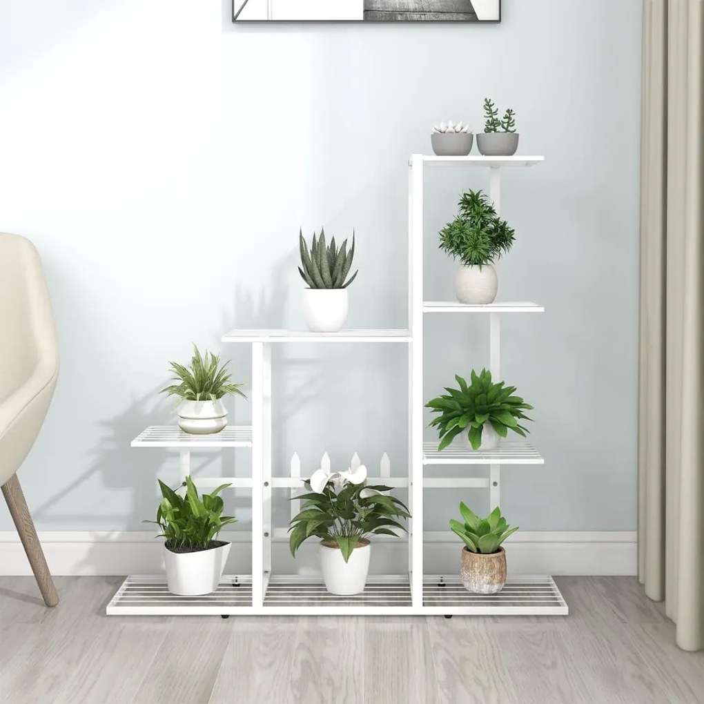 vidaXL Suport pentru flori, 94,5x25x88 cm, alb, metal