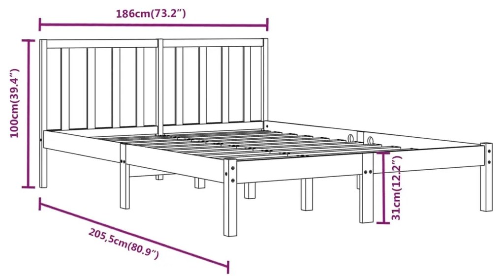 Cadru de pat Super King 6FT, alb, 180x200 cm, lemn masiv de pin Alb, 180 x 200 cm