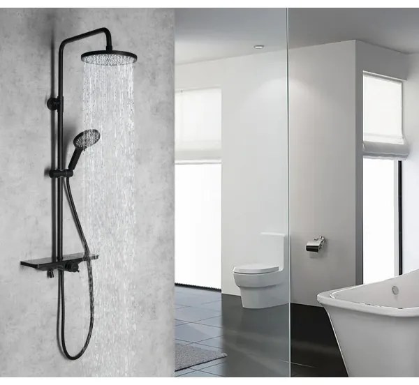 Aqualine - Set de duș ARONA cu baterie, negru mat
