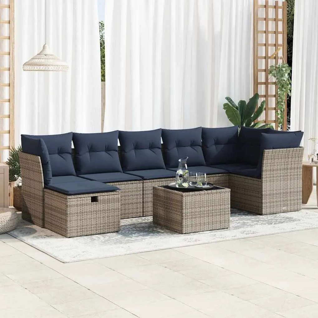 vidaXL Set canapele de grădină cu perne, 8 piese, gri, poliratan