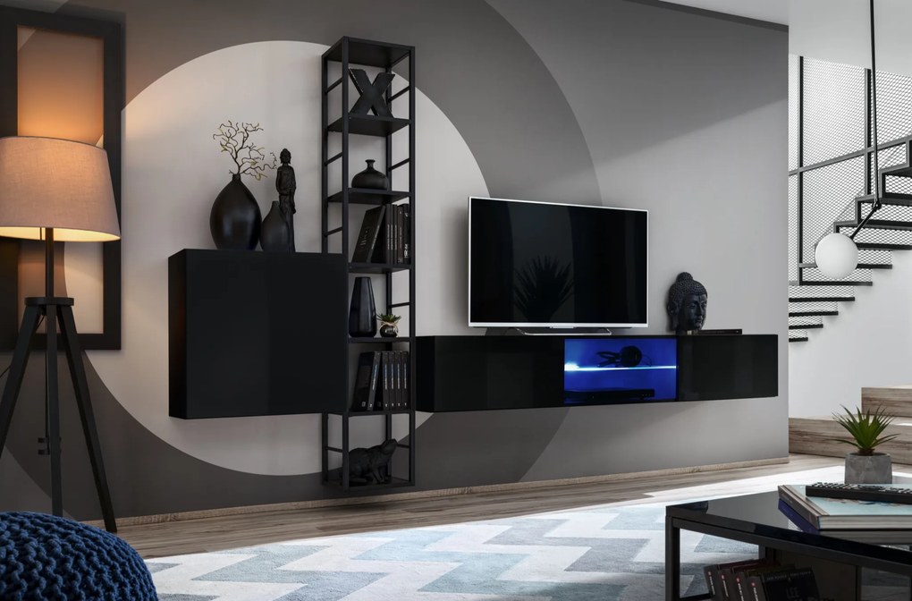 Mobilier living Shelly 27 ZZ SW M6 (negru mat + negru lucios + negru mat). 1024221