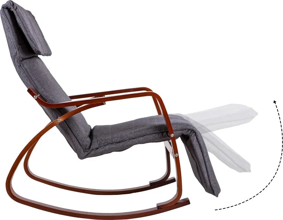 Scaun oscilant cu suport reglabil pentru picioare, cadru din lemn hazel - gri