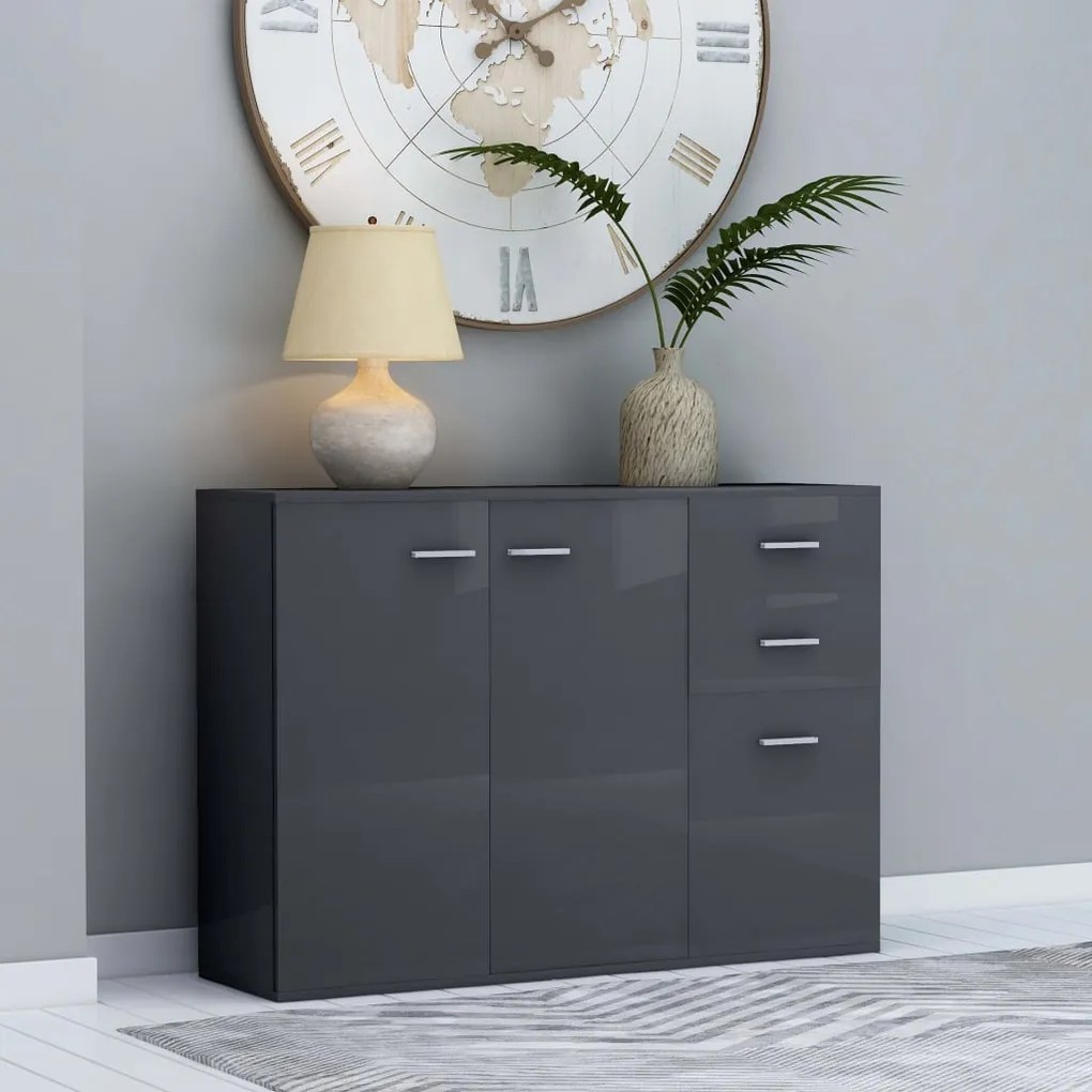 800701 vidaXL Servantă, gri extralucios, 105 x 30 x 75 cm, PAL