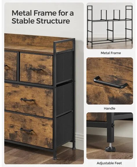 Comoda Cu 7 Sertare, Maro Rustic Și Negru, 98 Cm