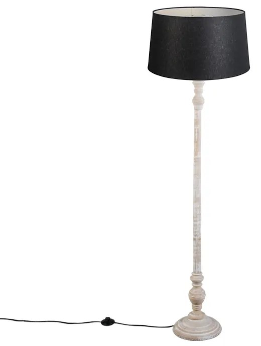 Lampă de podea rustică gri cu abajur din in negru - Classico