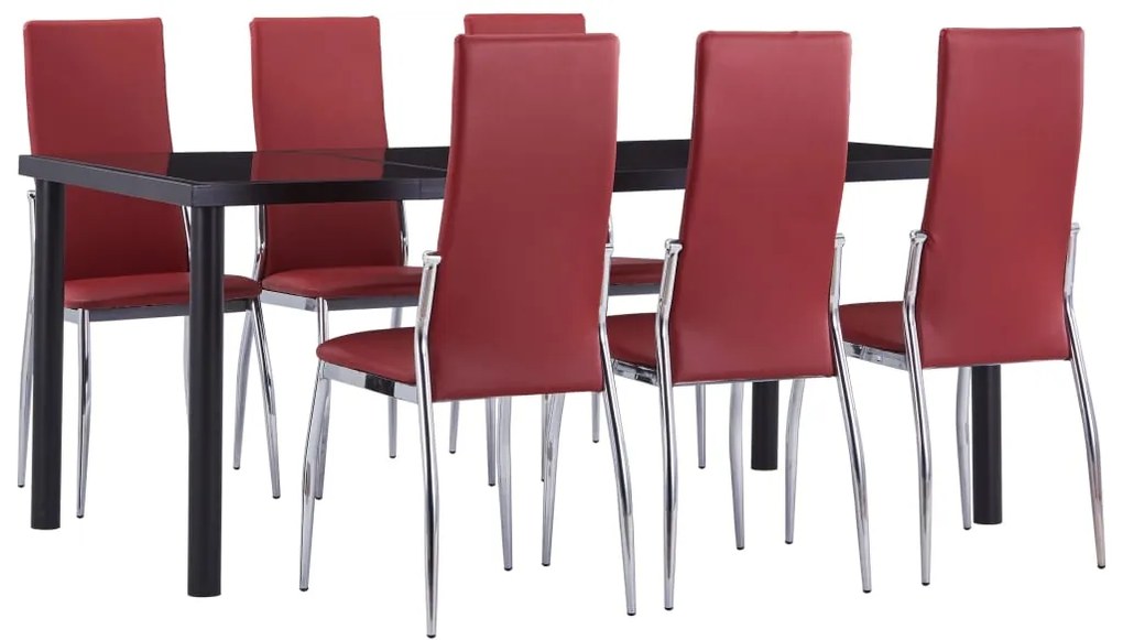 Set mobilier de bucatarie, 7 piese, rosu, piele ecologica Rosu, 7