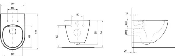 Ravak X01860 - Vas WC suspendat VITA fără margine, din ceramică, alb