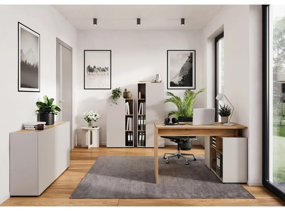 Bibliotecă crem cu aspect de lemn de stejar 61x145x34 cm Adrano – Germania