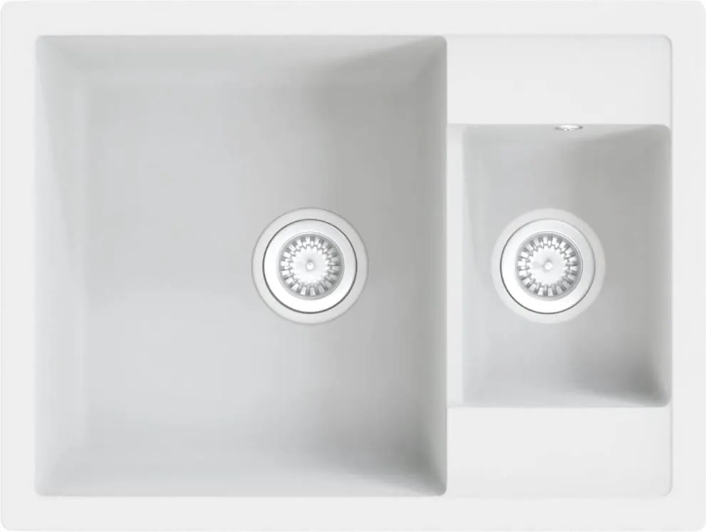 vidaXL Chiuvetă de bucătărie dublă cu orificiu de preaplin alb granit