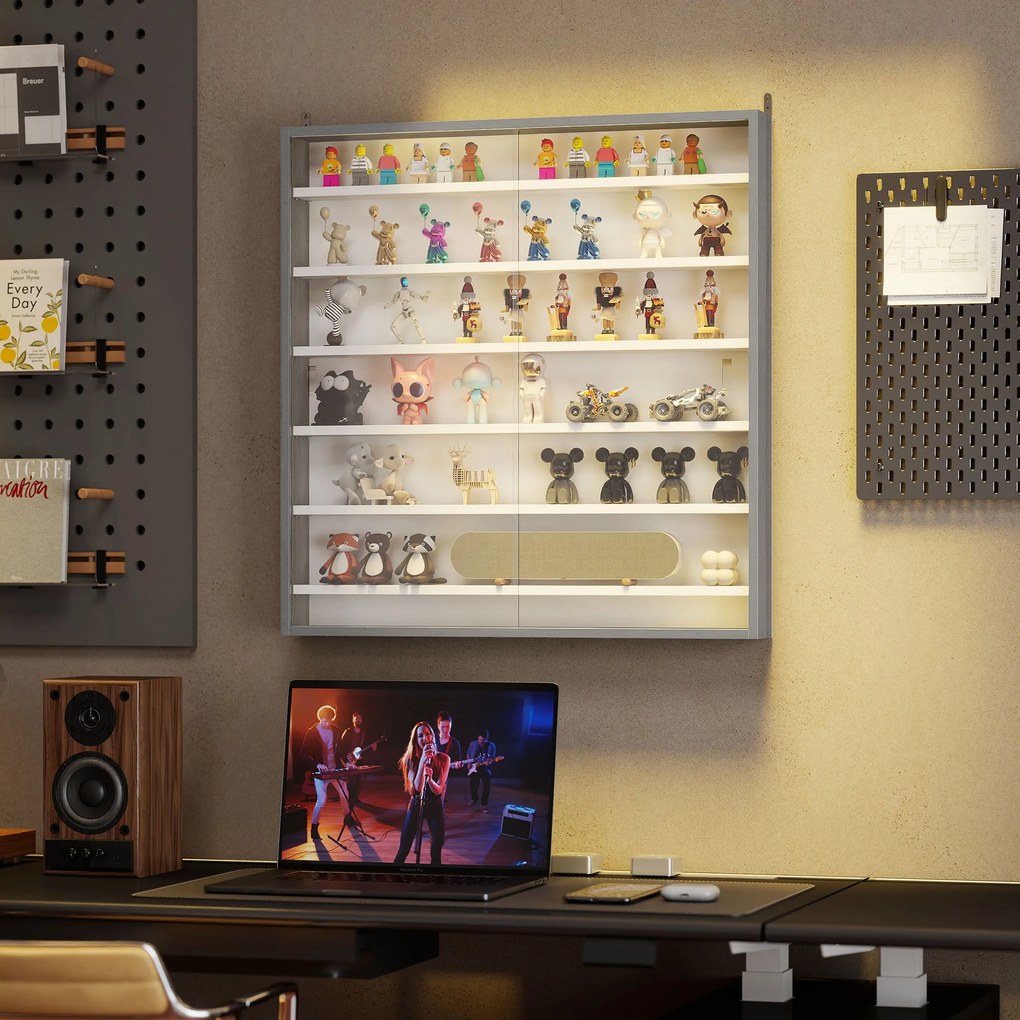 HOMCOM Dulap Tip Vitrină de Expoziție cu Rafturi Reglabile, Montată pe Perete, Negru | Aosom Romania