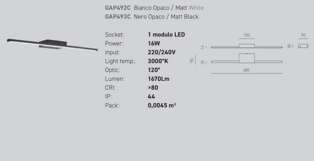 Aplica de perete LED pentru oglinda baie IP44 One alb