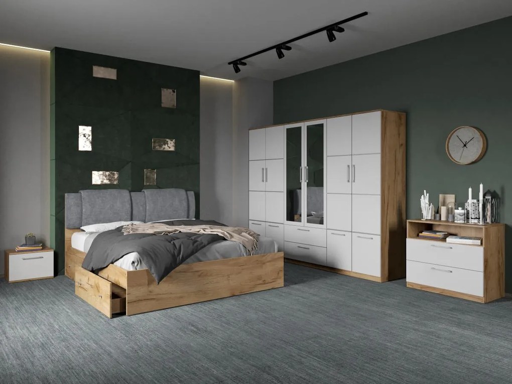 Set mobila dormitor complet Alb/Stejar Adapto C15