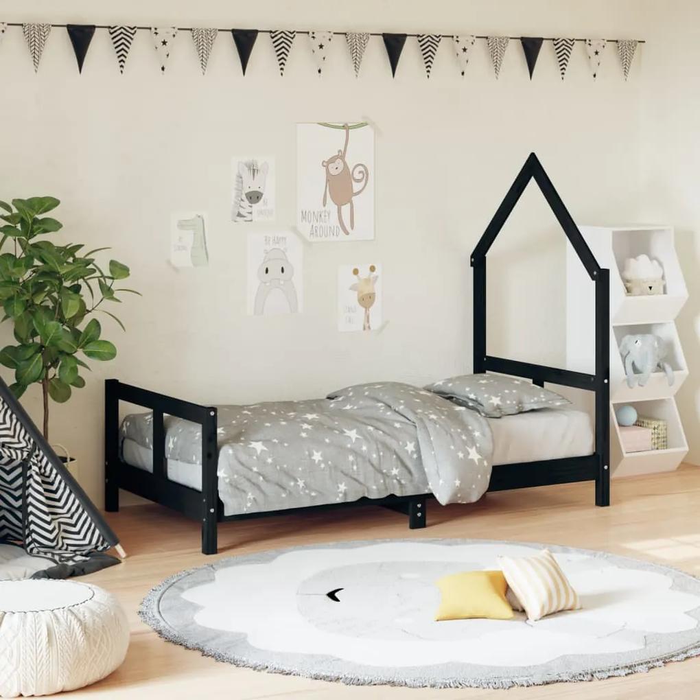 834560 vidaXL Cadru de pat pentru copii, negru, 80x160 cm, lemn masiv de pin