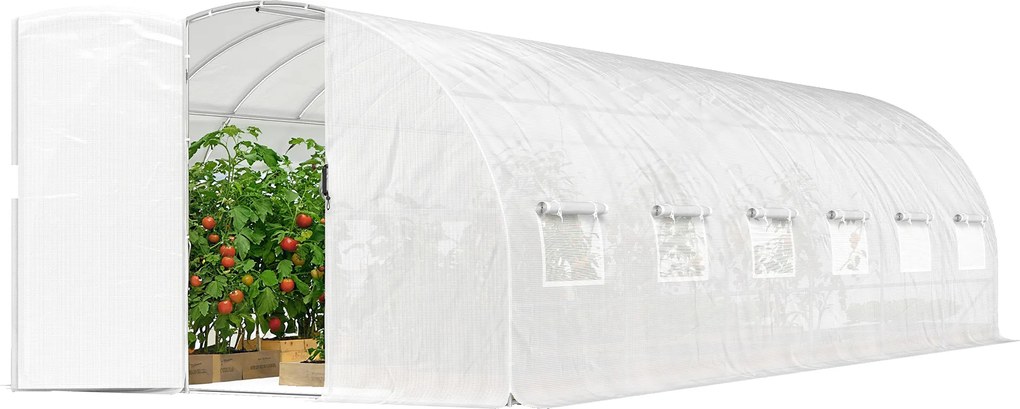 Outsunny Seră tunel de grădină 24 m², seră tunel cu uși și 12 ferestre cu plasă, 295x798x199 cm, alb | Aosom Romania