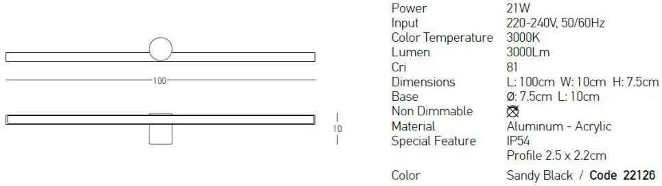 Aplica LED de perete pentru baie, IP54 design modern SHINE negru