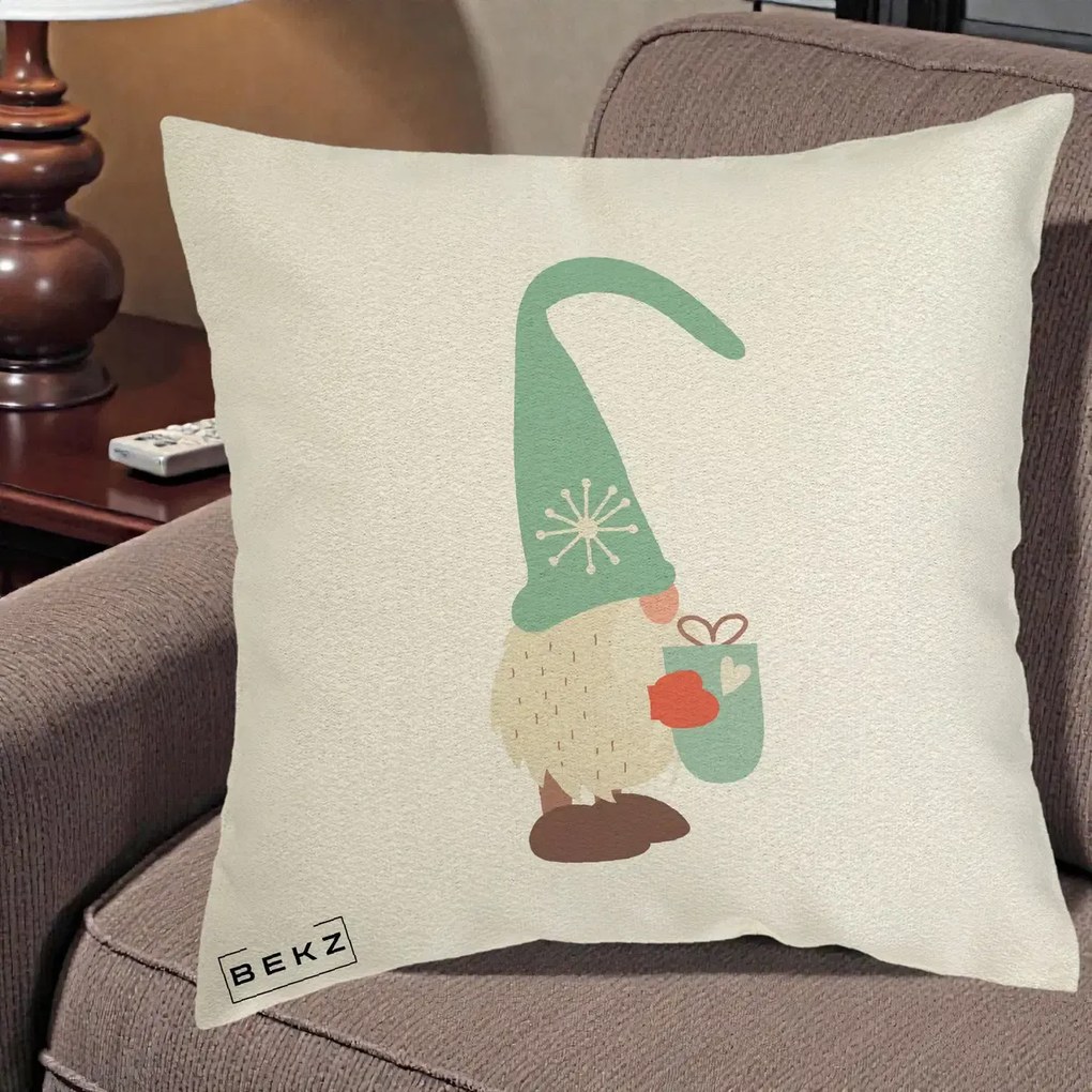 Perna Decorativa Gnom Nordic cu Cana Calda Menta, 40x40 cm, Ecru, Husa Detasabila, Perna Inclusa, BEKZ®
