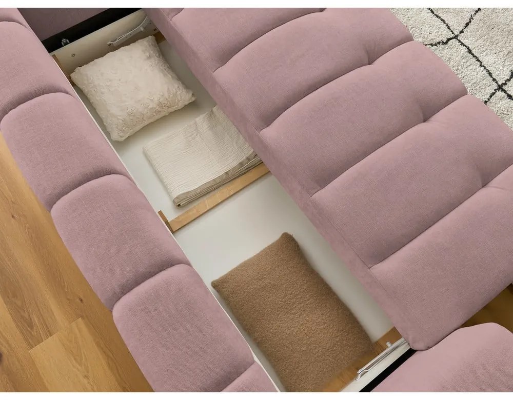 Canapea roz extensibilă/cu spațiu de depozitare 251 cm Fuji – Bobochic Paris