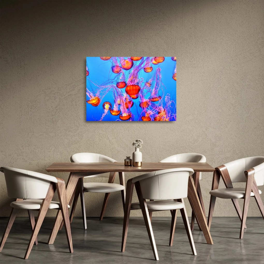 Tablou pe sticlă cu meduse în mare (70x50 cm)