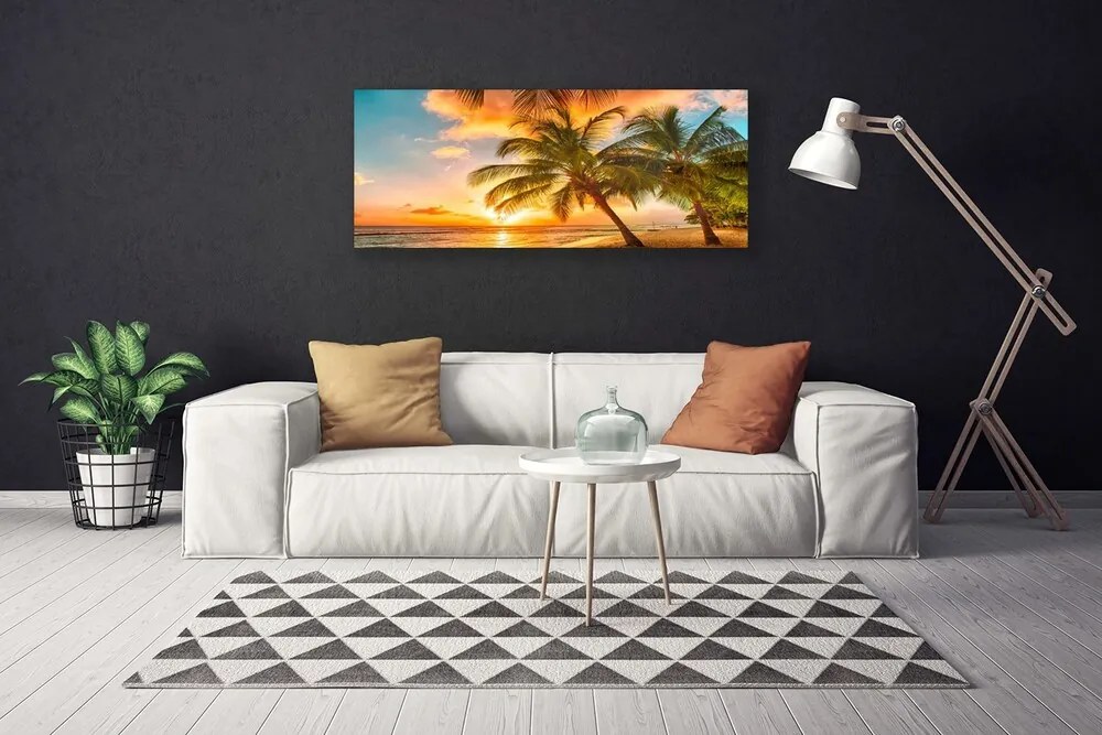 Tablou pe panza canvas Palm Tree Sea Peisaj Verde Maro Albastru